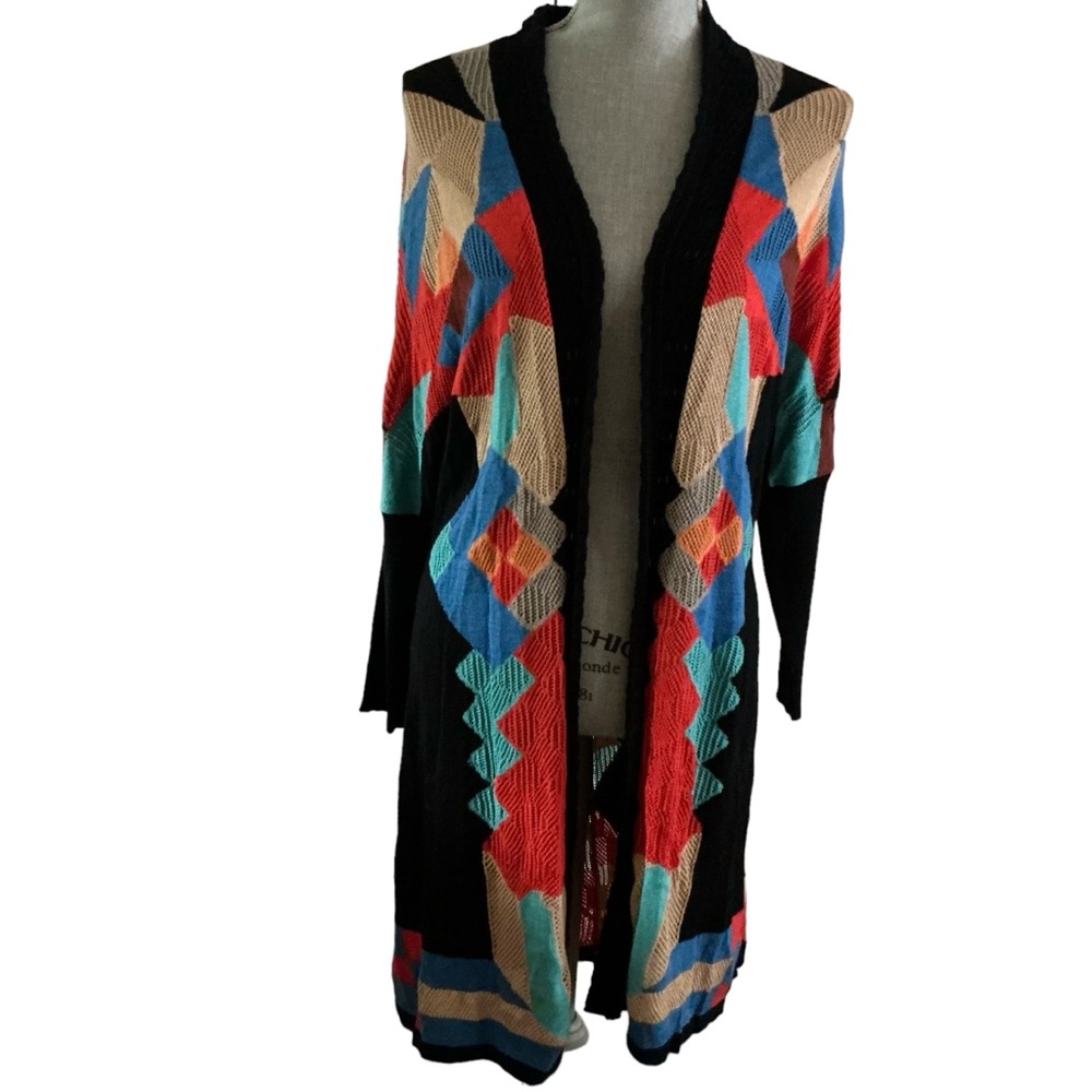 Nic+ Zoe women’s ribbed crochet cardigan sweater bright multicolored medium